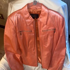 Terry Lewis pink leather jacket. Size: medium